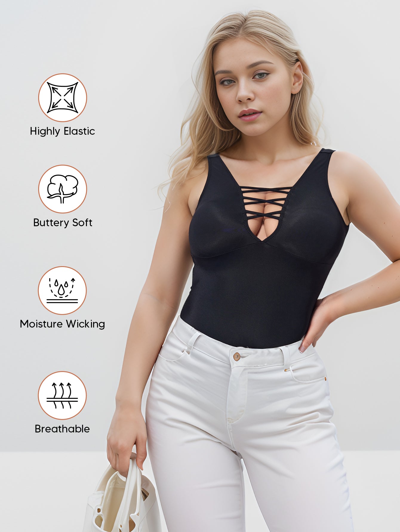 Women Trendy Sleeveless Bodysuit Full Body Shaper Going Out Tank Top Body Suit