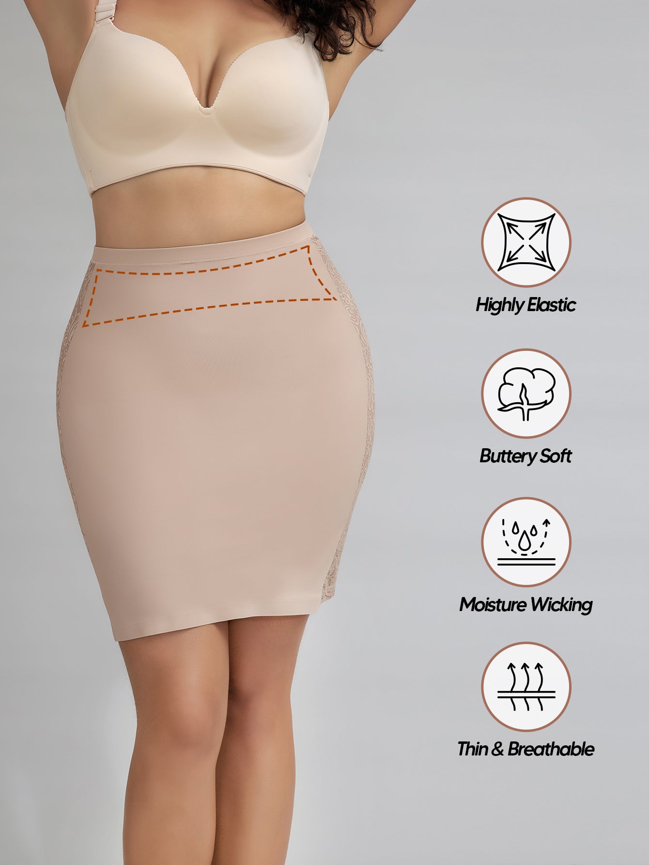 Shapewear Skirt Slip for Under Dresses Lace Half Slip Tummy Control Body Shaper