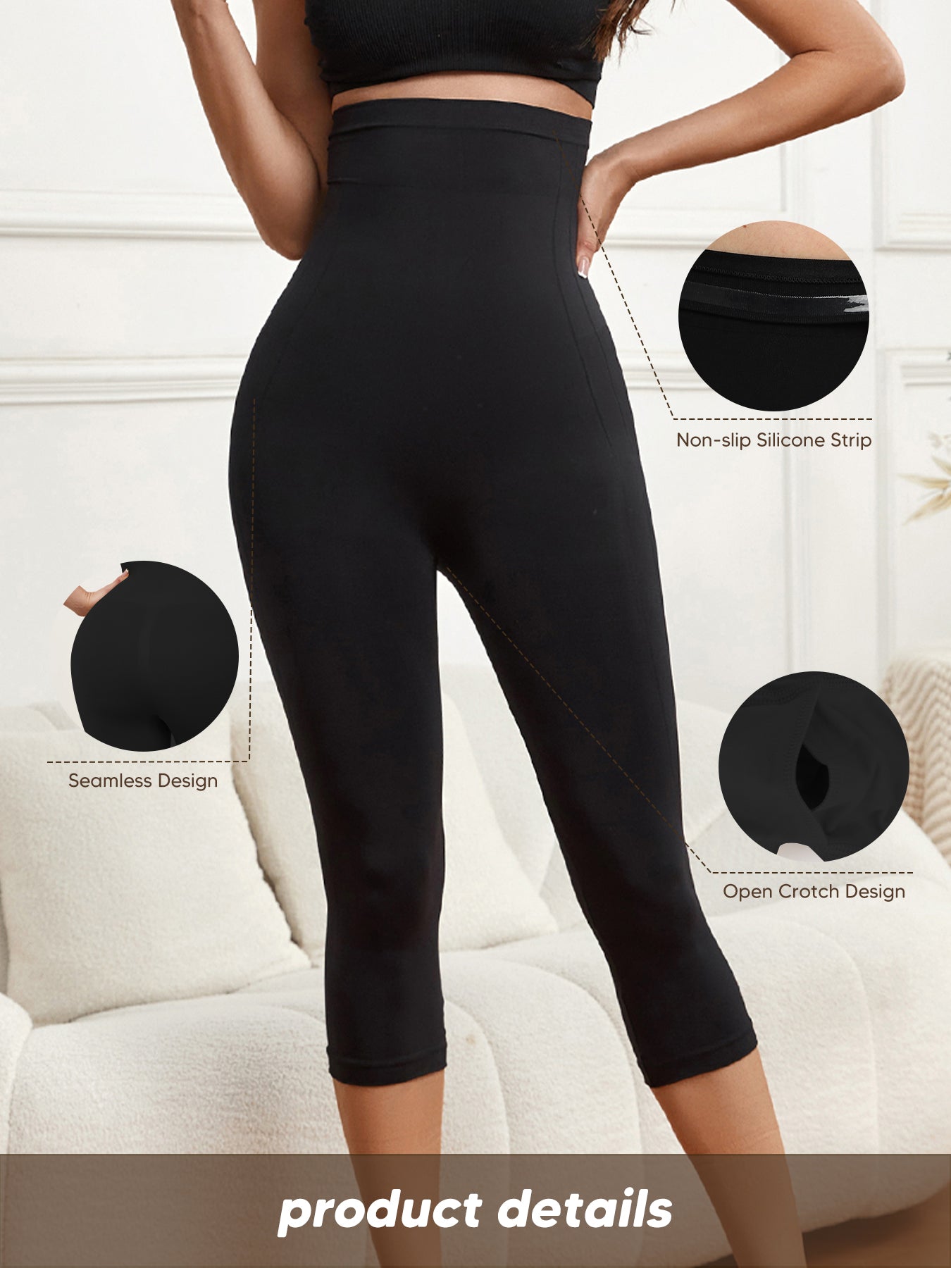 Capri Leggings for Women Tummy Control Seamless Shapewear Thigh Slimmer