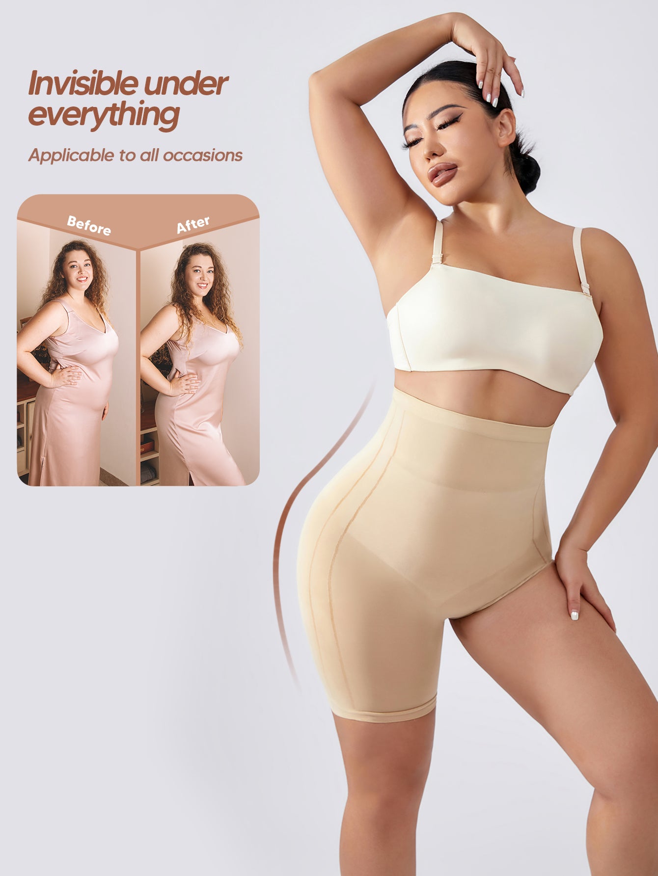 High Waisted Shapewear Shorts With Left Leg Exposed Solution For Under Dressed