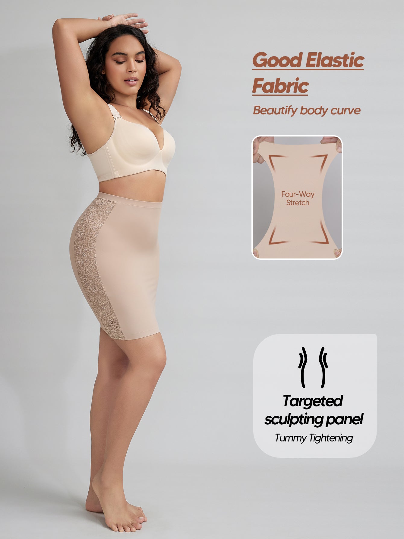 Shapewear Skirt Slip for Under Dresses Lace Half Slip Tummy Control Body Shaper