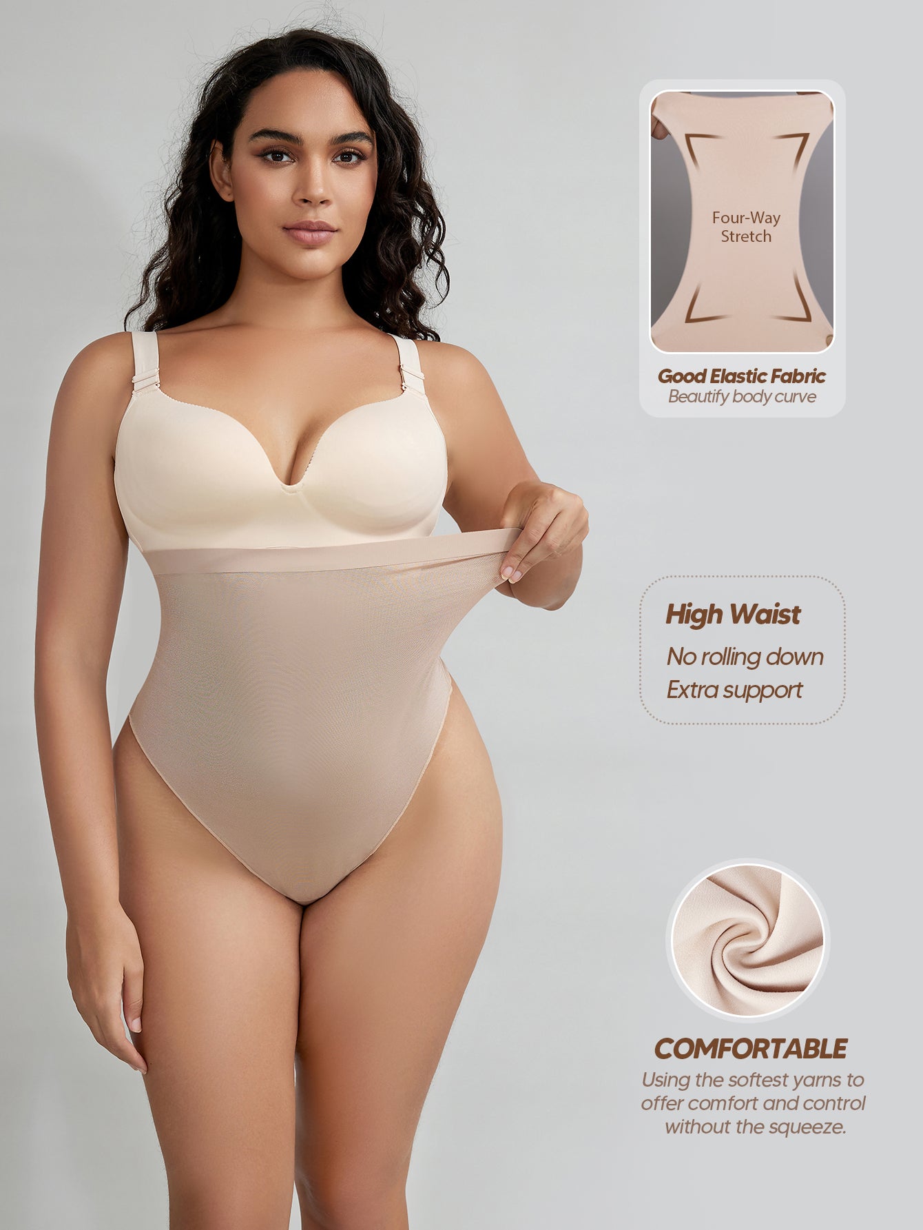 High Waist Comfort Slimming Thong Underwear Breathable Everyday Shaping Thong