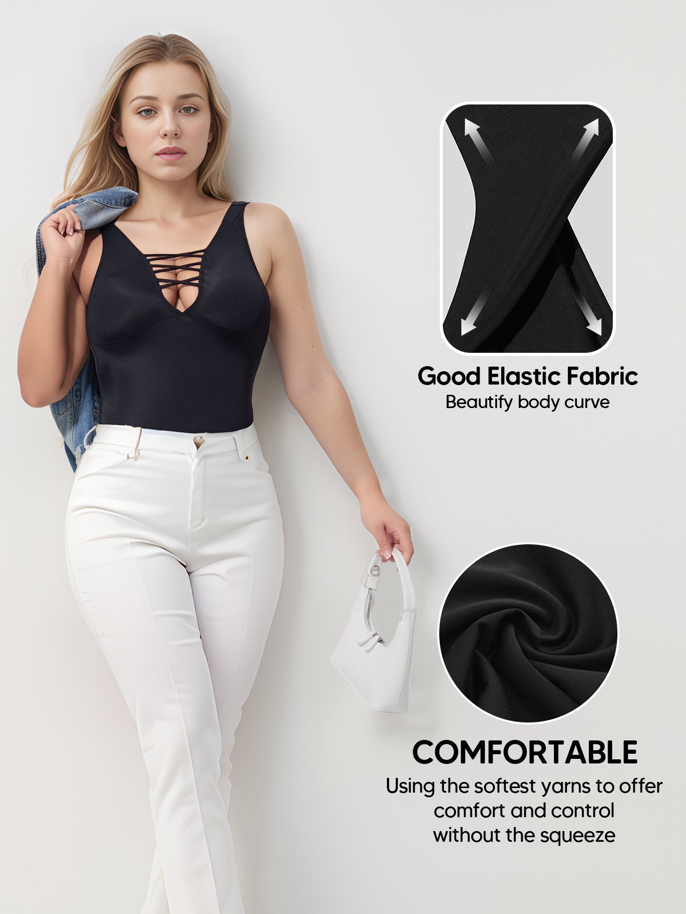Women Trendy Sleeveless Bodysuit Full Body Shaper Going Out Tank Top Body Suit