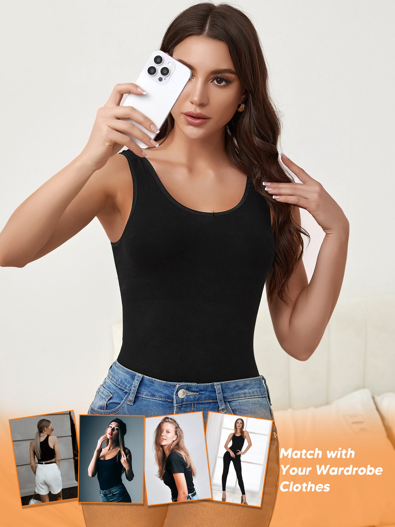Essentials Women's Slim-Fit Tank Tops Seamless Compression Body Shaper Camisole
