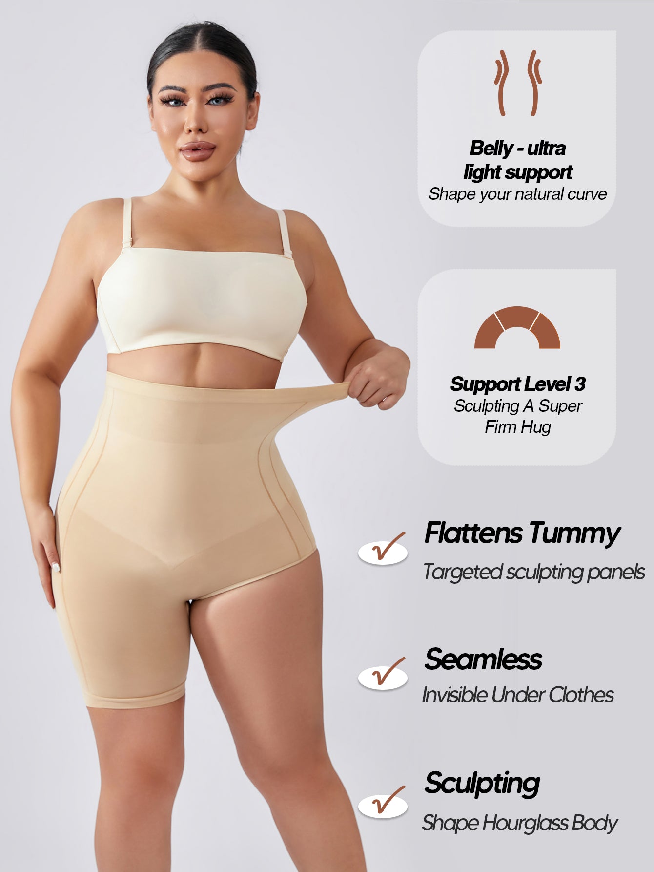 High Waisted Shapewear Shorts With Left Leg Exposed Solution For Under Dressed
