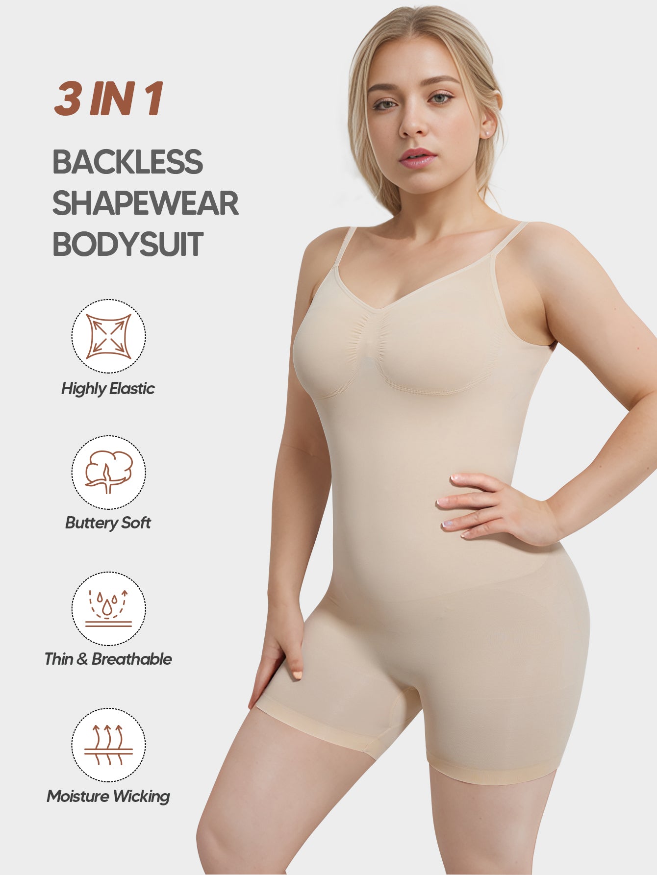 Backless Shapewear Bodysuit Shorts Sleeveless Women Body Shaper Under Dress