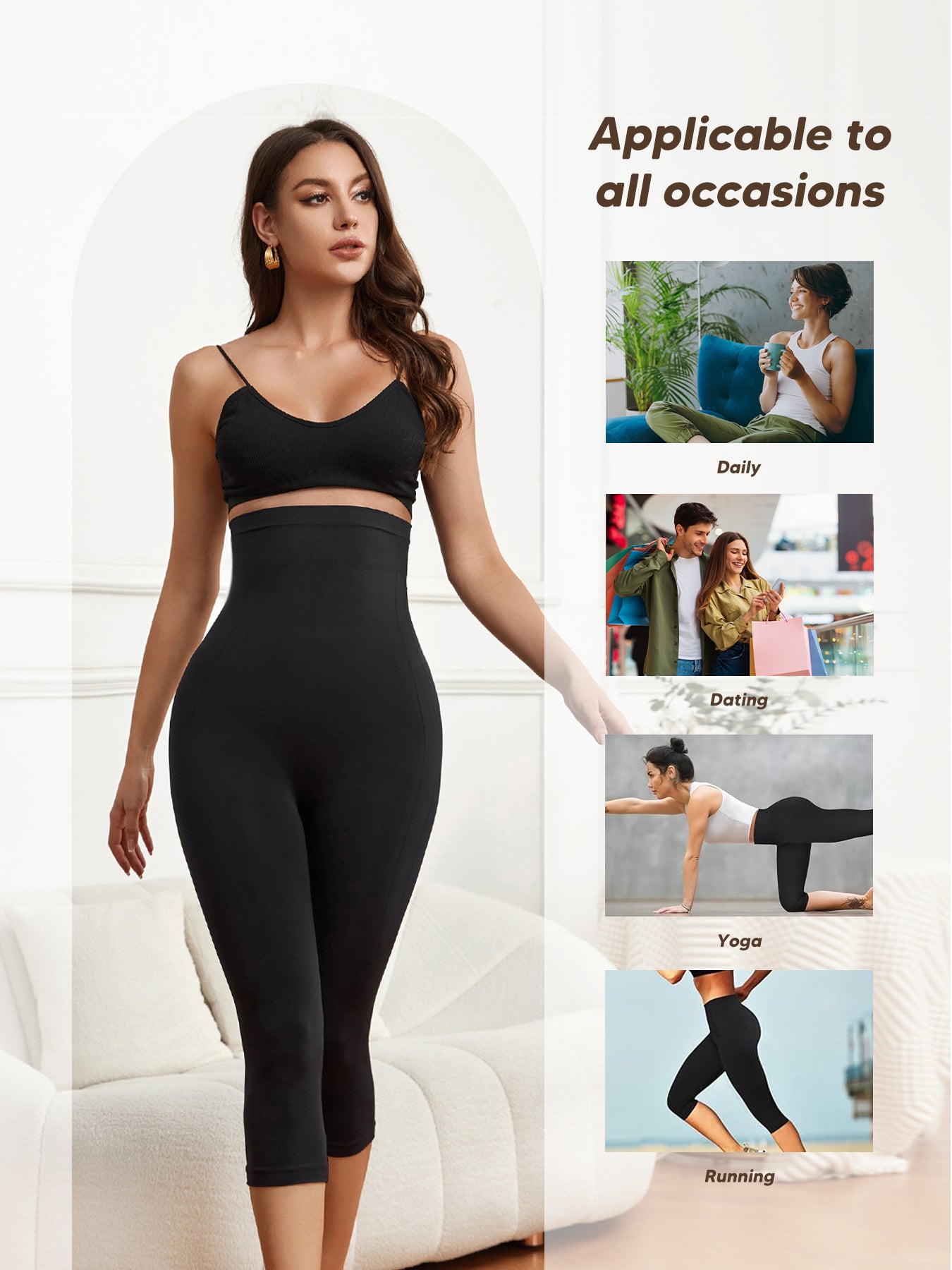 Capri Leggings for Women Tummy Control Seamless Shapewear Thigh Slimmer