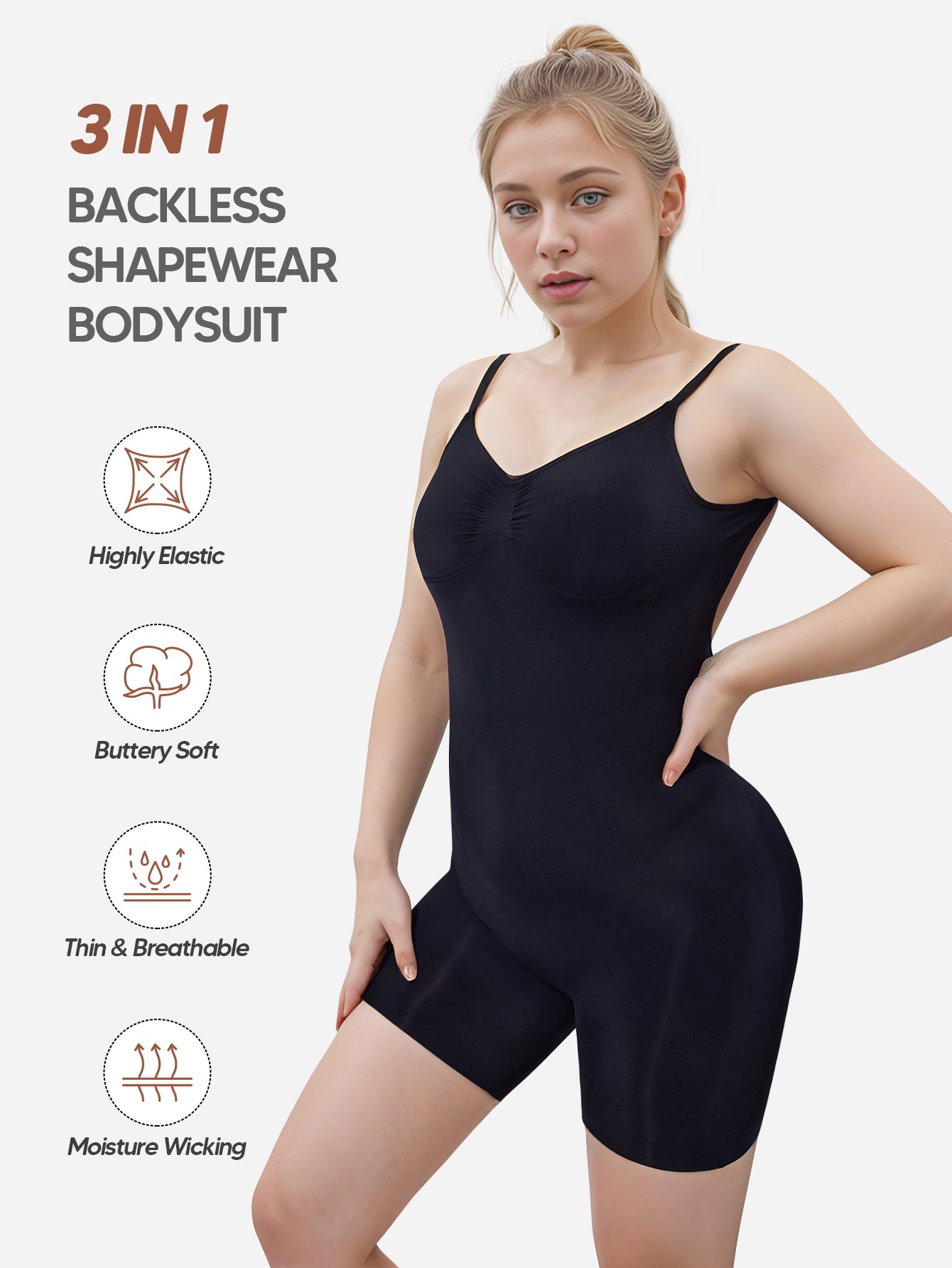 Backless Shapewear Bodysuit Shorts Sleeveless Women Body Shaper Under Dress