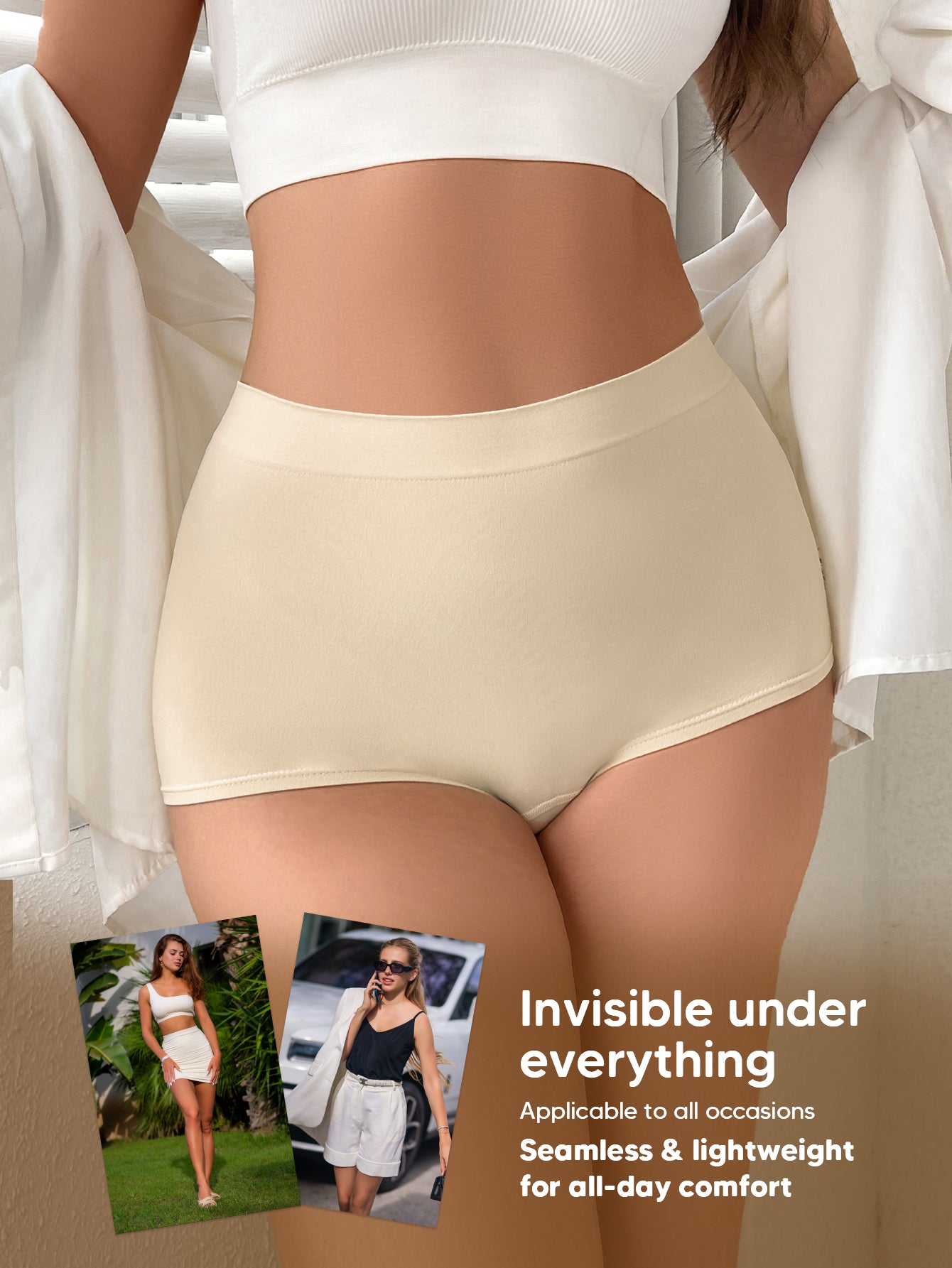 Basic Layers Mid-Rise Shaping Brief Breathable Panties Classic Underwear for Women
