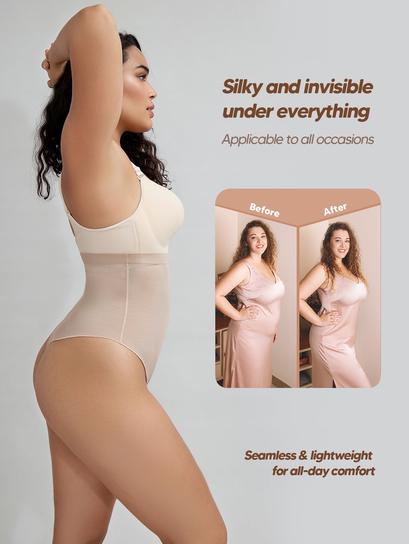High Waist Comfort Slimming Thong Underwear Breathable Everyday Shaping Thong