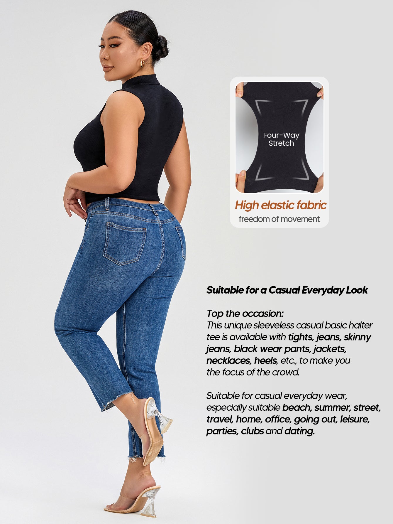 Women Seamless Mock Turtle Neck Slim Fitted Tank Tops Basic T Shirts