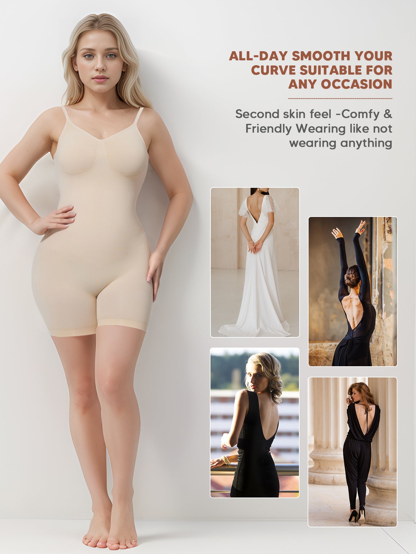 Backless Shapewear Bodysuit Shorts Sleeveless Women Body Shaper Under Dress