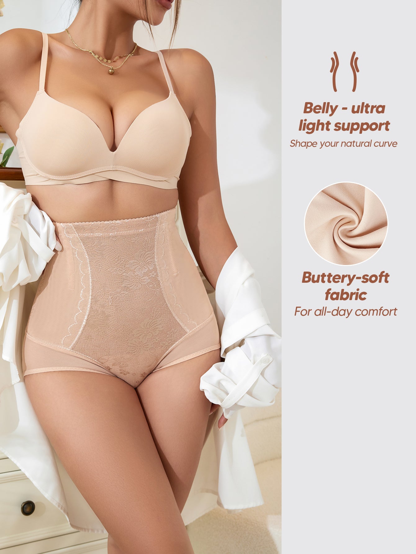 Sexy Lace Underwear High Waist Tummy Control Soft Breathable Panties Briefs
