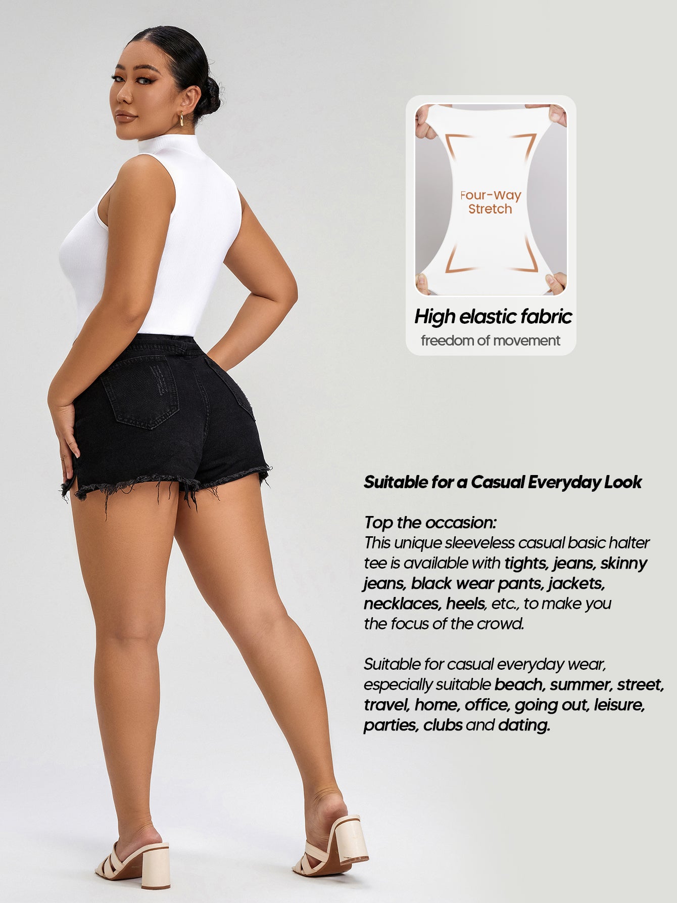 Women Seamless Mock Turtle Neck Slim Fitted Tank Tops Basic T Shirts