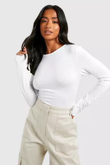 Long Sleeve Bodysuit for Women Seamless Round Neck Body Shaper Tops