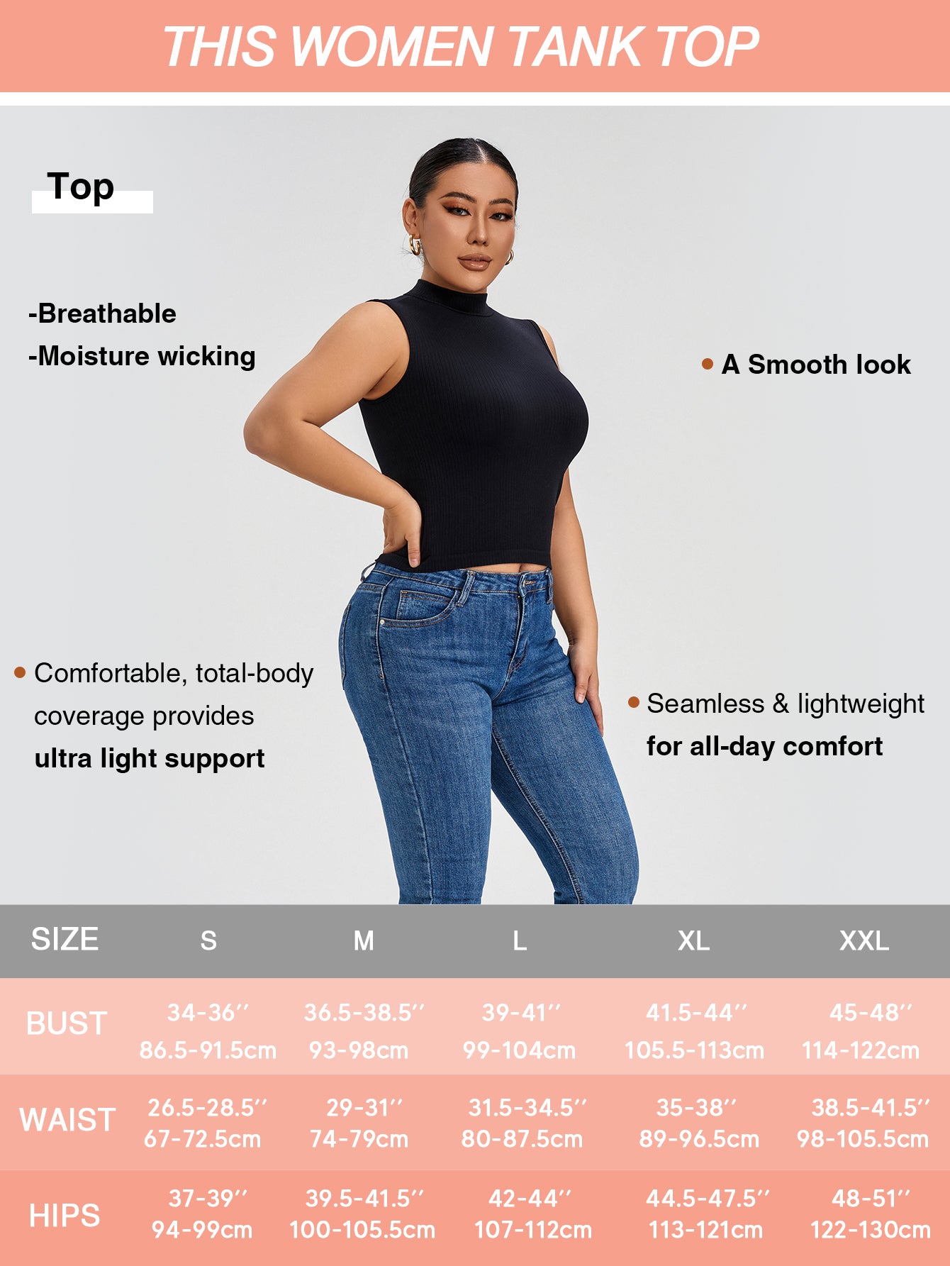 Women Seamless Mock Turtle Neck Slim Fitted Tank Tops Basic T Shirts