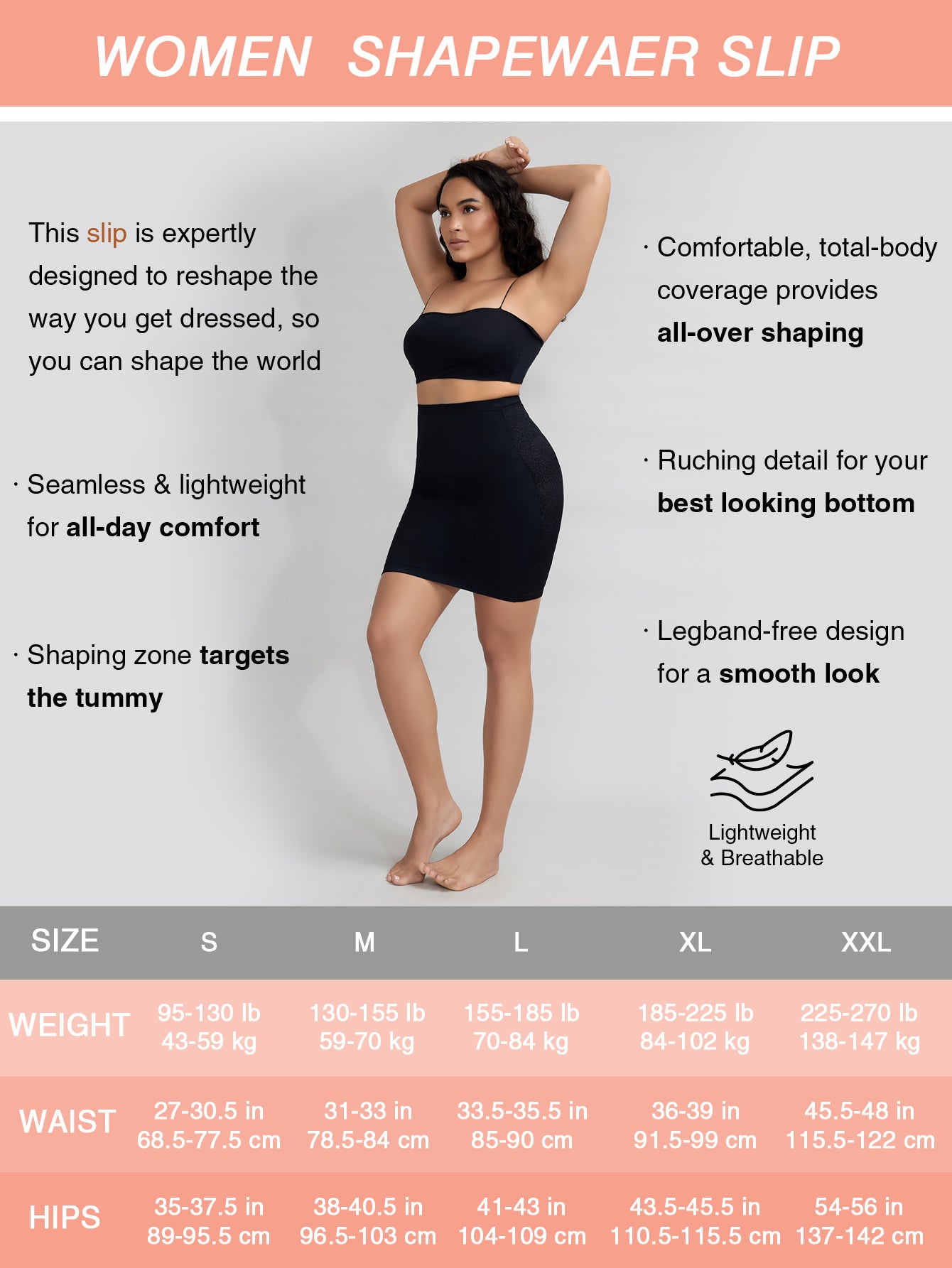 Shapewear Skirt Slip for Under Dresses Lace Half Slip Tummy Control Body Shaper