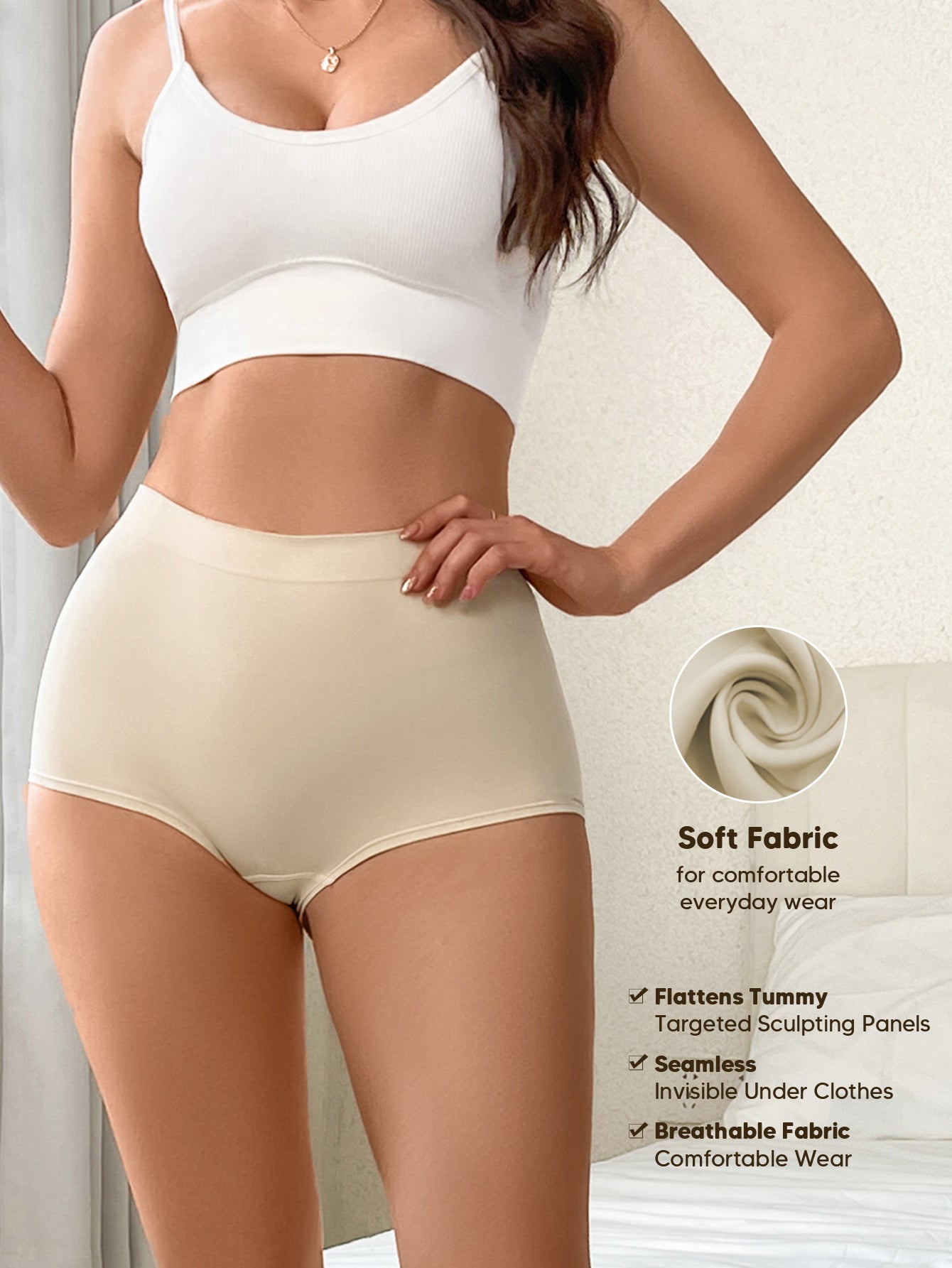 Basic Layers Mid-Rise Shaping Brief Breathable Panties Classic Underwear for Women