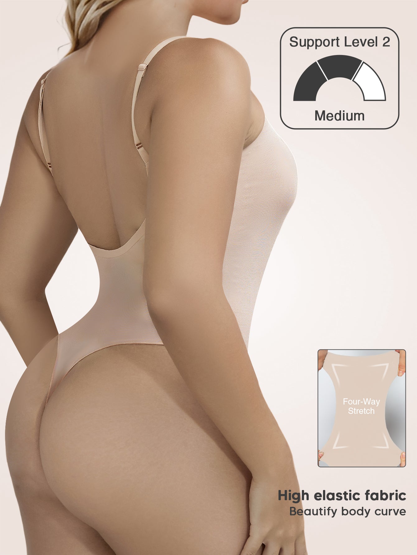 Backless Shapewear Bodysuit Thong Light Compression Sleeveless Body shaper