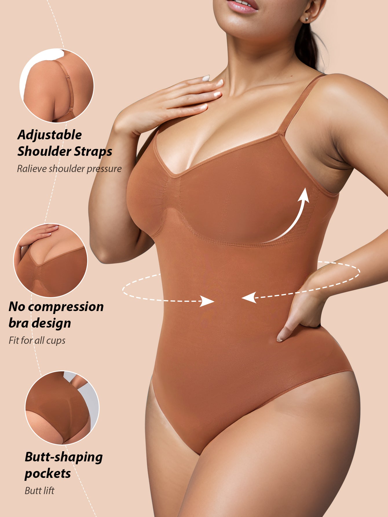 Supportive Low-Cut Seamless Bodysuit For Women No Visible Lines Under Clothes