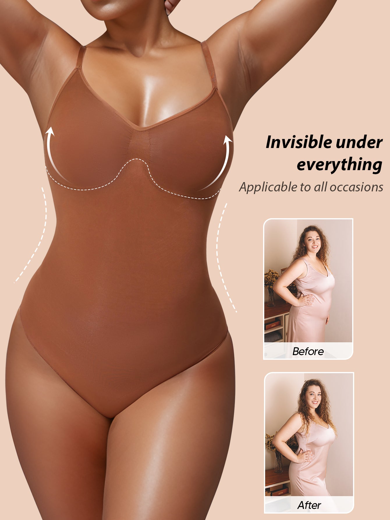 Supportive Low-Cut Seamless Bodysuit For Women No Visible Lines Under Clothes