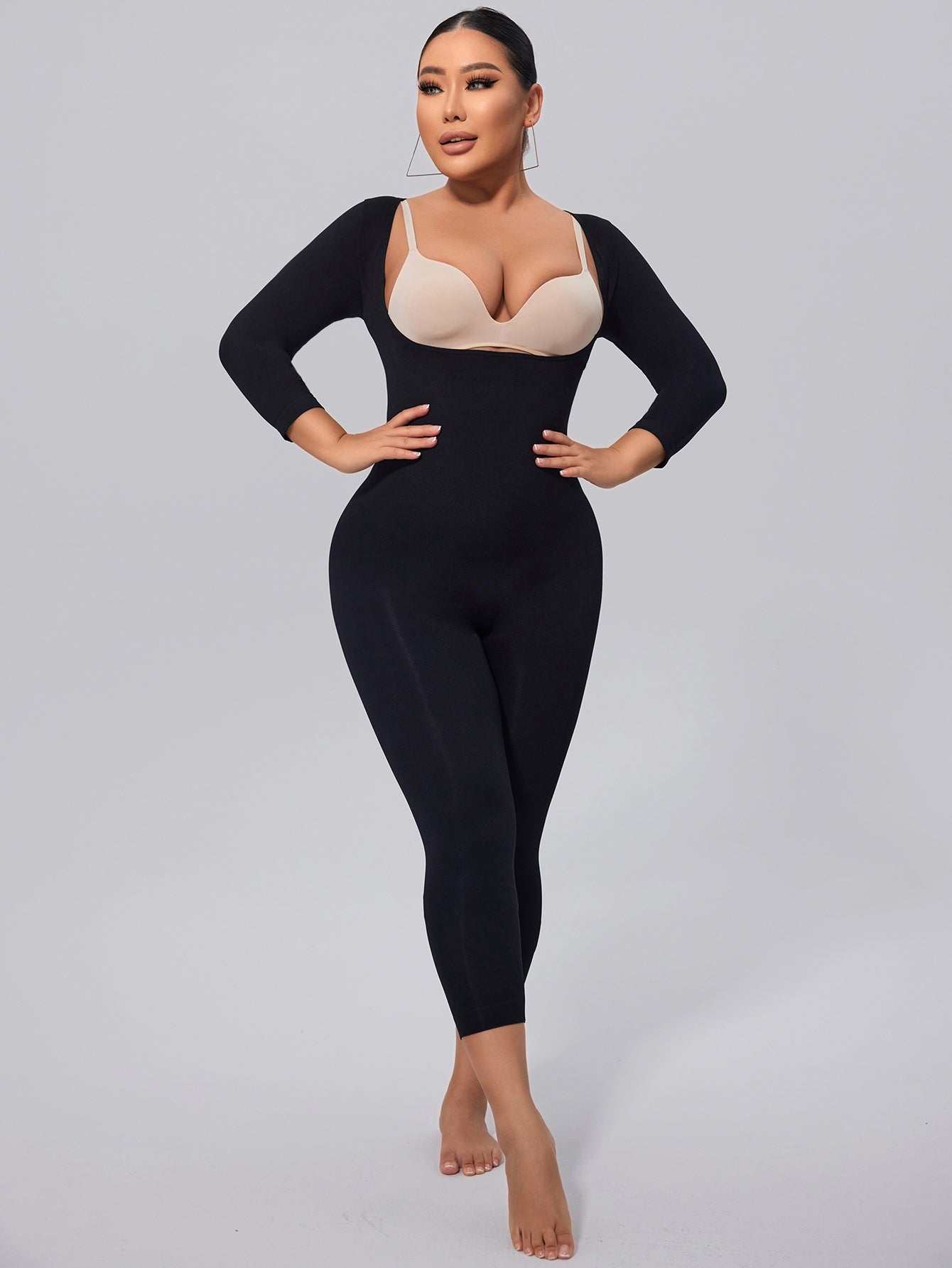 Full Body Shaper Long Sleeve Catsuit Shapewear Open Bust Shaping Legging