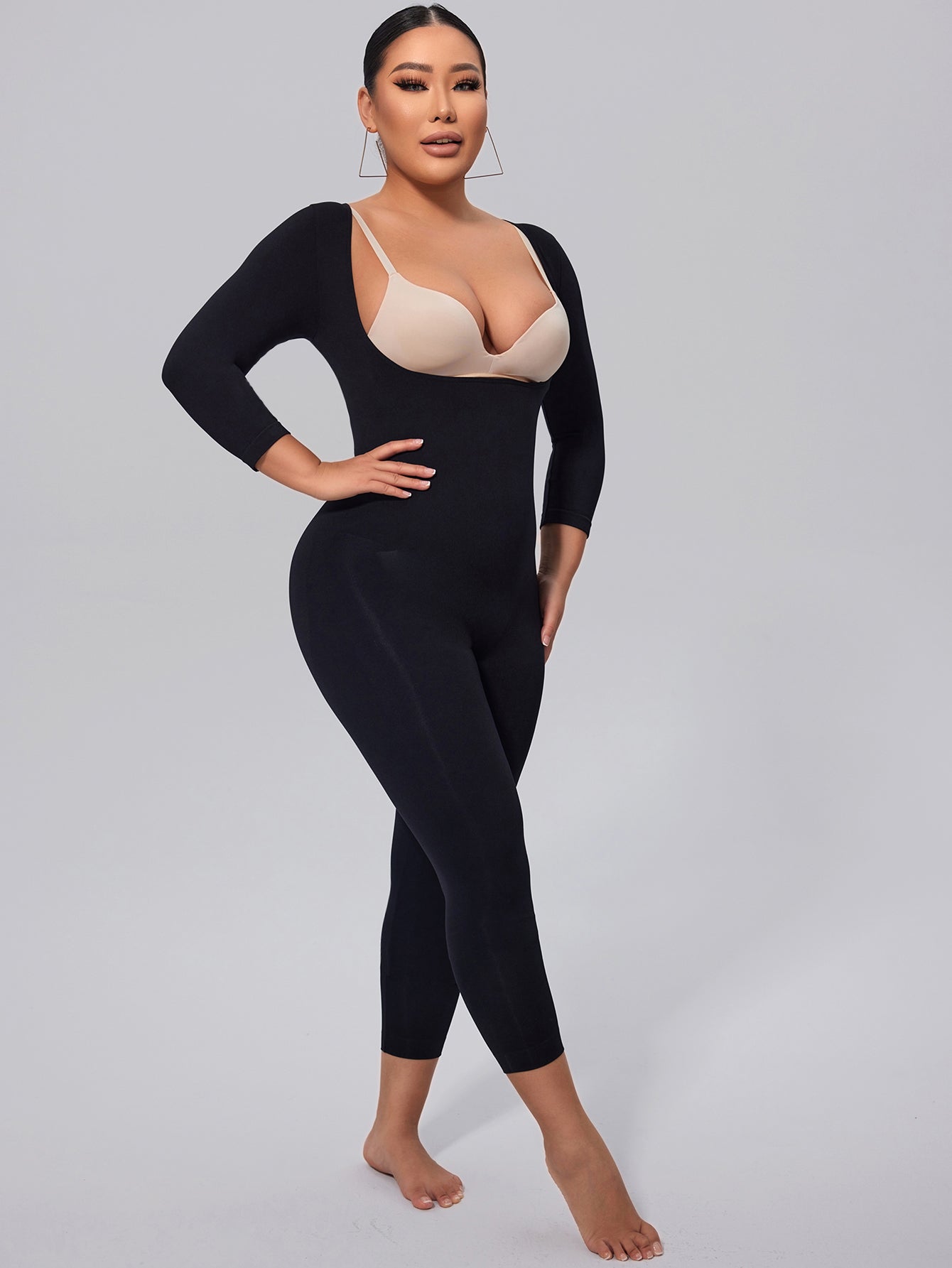Full Body Shaper Long Sleeve Catsuit Shapewear Open Bust Shaping Legging